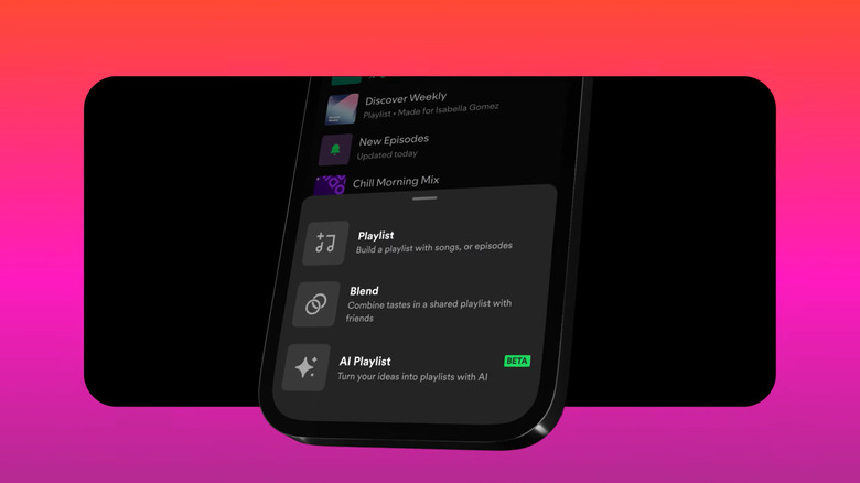 Popup menu in Spotify app showing the AI Playlist option