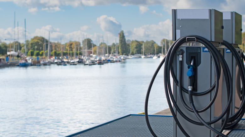 Boat refueling station on water