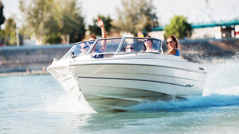 Group of people in motorboat