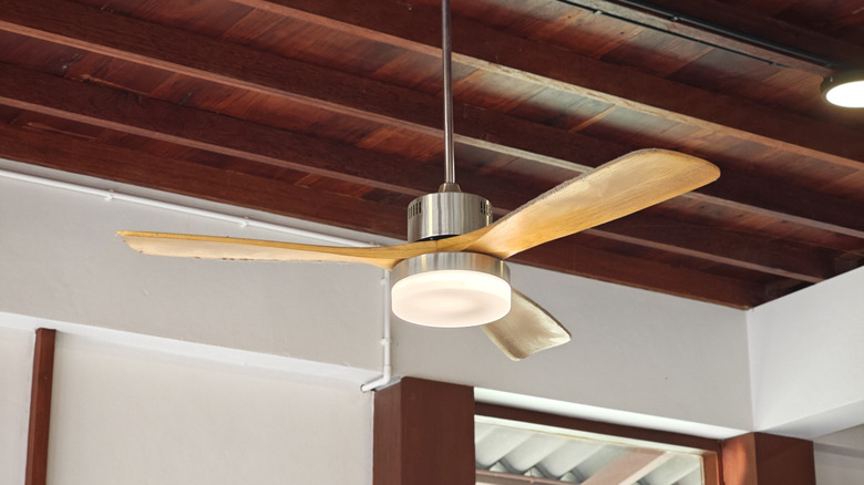 wooden ceiling fan hanging