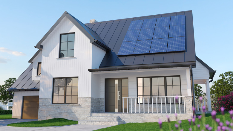 residential home with solar panels on the roof