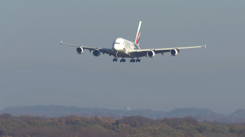 An Emirates plane lands