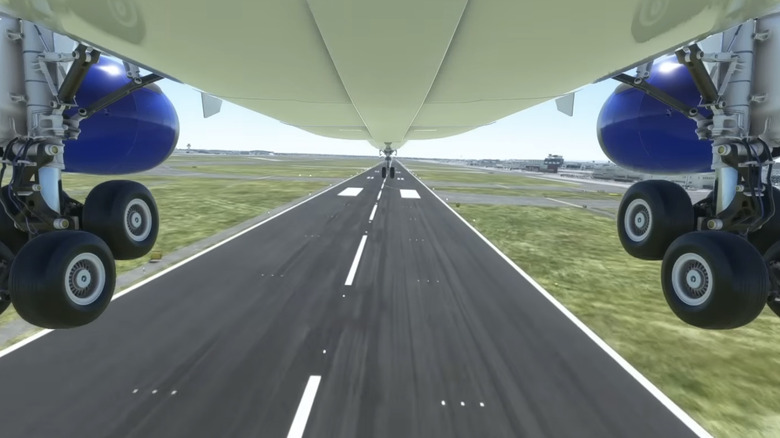 A view of the Boeing 787-10 from underneath as it lands