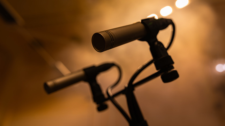 Two stereo microphones set up side-by-side.