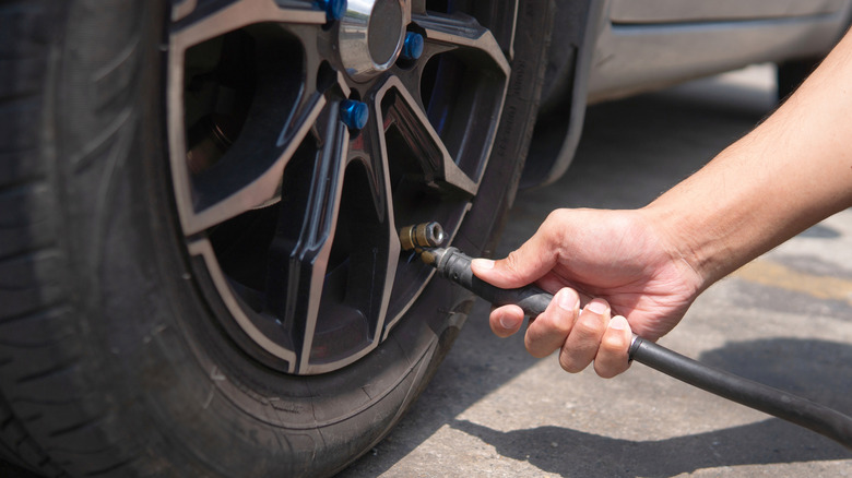 Tire pressure being refilled