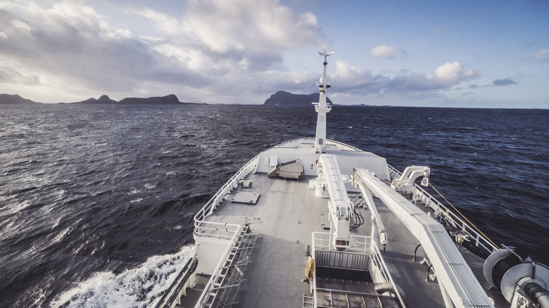 From the bridge of a fishing boat in a stormy sea