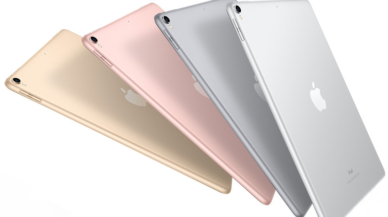 A row of refurbished iPads in various colors