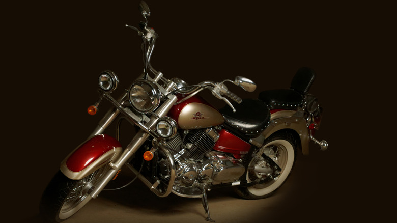 Yamaha V Star 650 spotlight on a dark background
