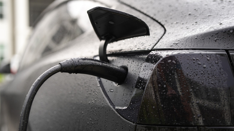Close-up of electic vehicle charging cable