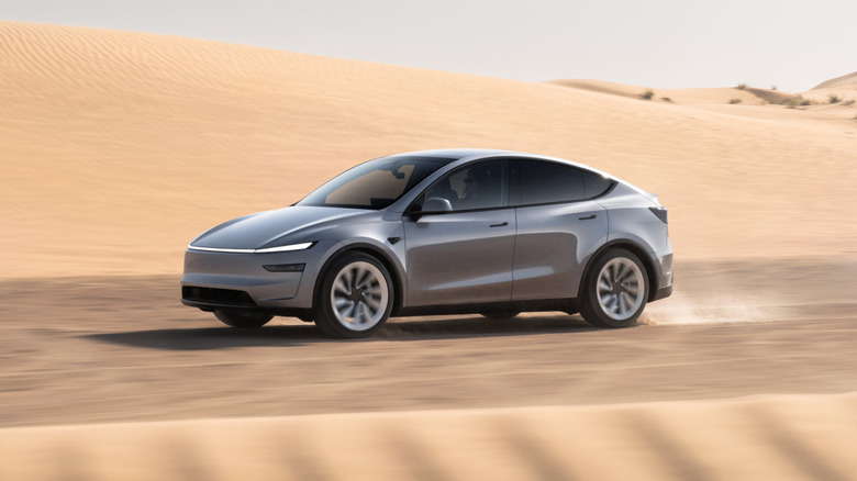 Tesla Model Y driving in desert