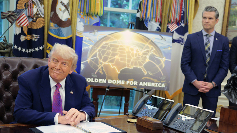 U.S. President Donald Trump announced his plans for the Golden dome alongside Secretary of Defense Pete Hegseth in a May 2025 press event in the Oval Office.