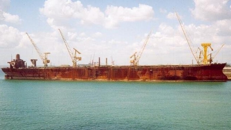 Seawise Giant during repairs in Singapore