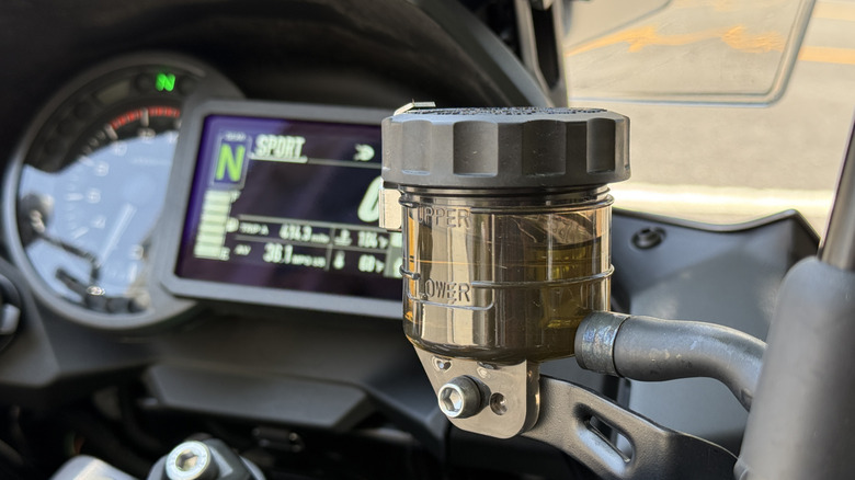 Front brake fluid reservoir on a Kawasaki Versys 1100