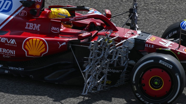 Lewis Hamilton testing Ferrari F1 car with aero rigs