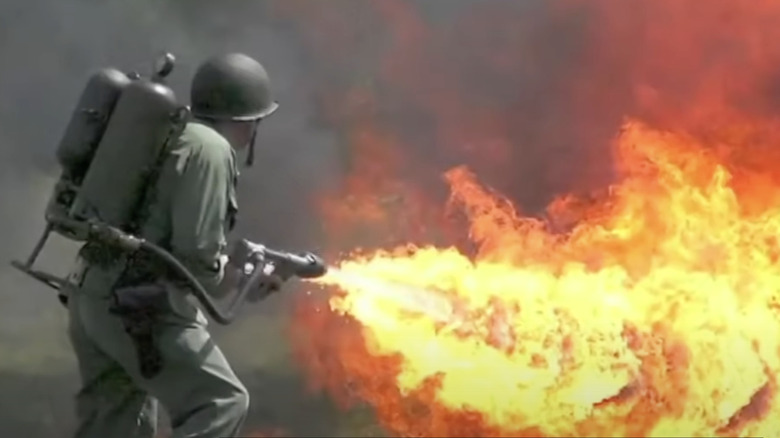 Soldier using a flamethrower