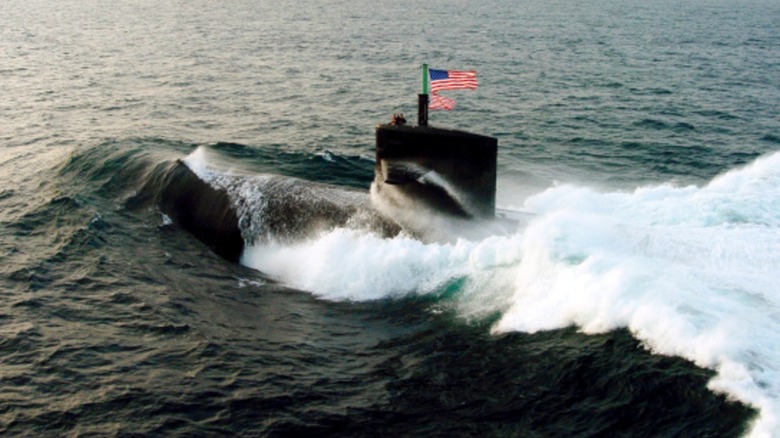 American submarine surfaced and sailing