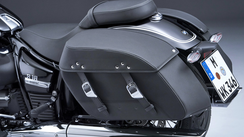 The rear of the BMW R 18, showing off the luggage bags