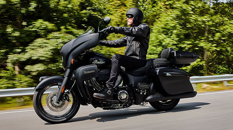 Indian Roadmaster being ridden on the highway
