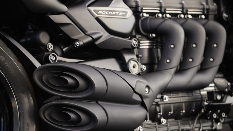 close up view of the 2.5-liter engine on the of the 2025 Triumph Rocket 3 Storm GT
