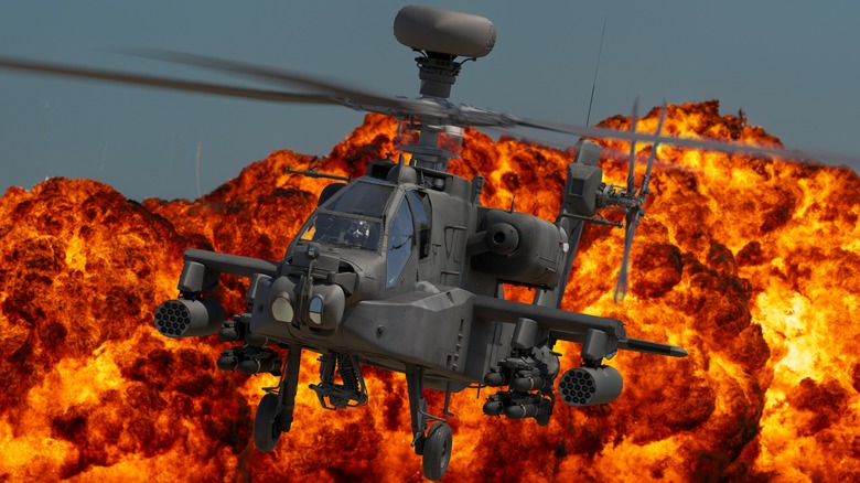 Boeing AH-64E Guardian attack helicopter during a combat mission