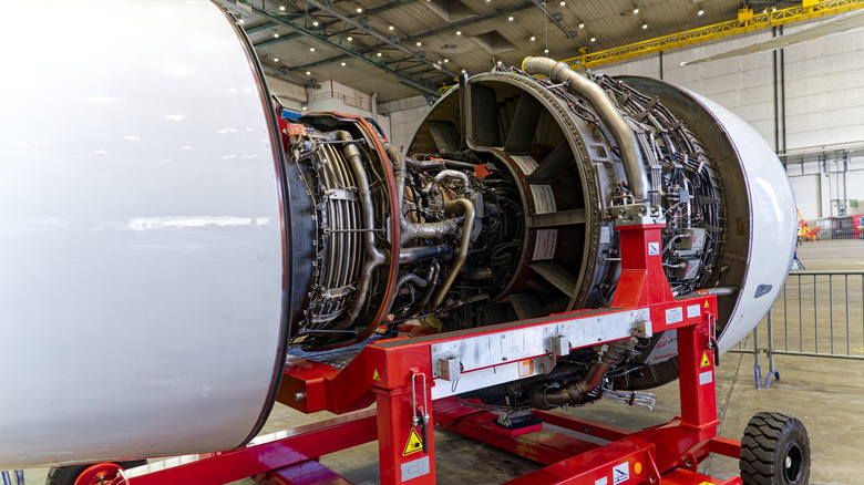 An opened CFM56-5c aircraft engine