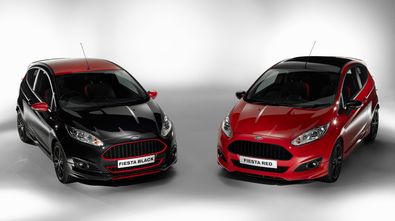 Studio photo of Ford Fiesta Red Edition and Ford Fiesta Black Edition