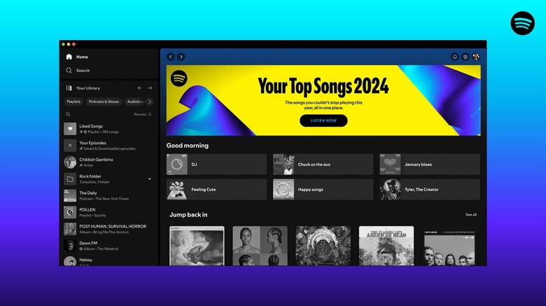 The Spotify desktop app with a banner for Spotify Wrapped 2024