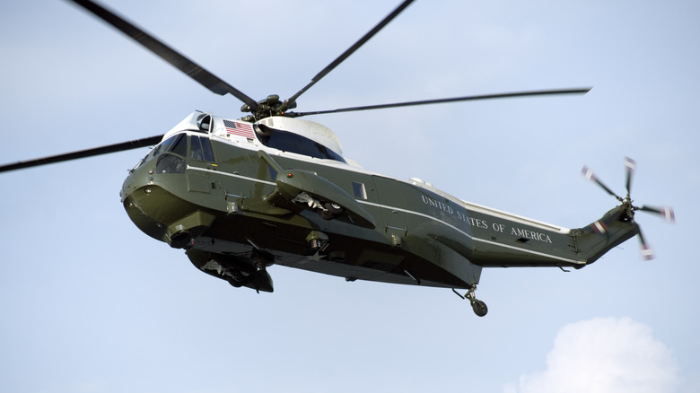 Marine One helicopter flying in the sky