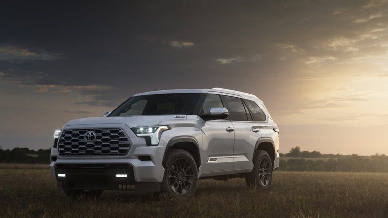White 2025 Toyota Sequoia 1794 Edition parked in a field