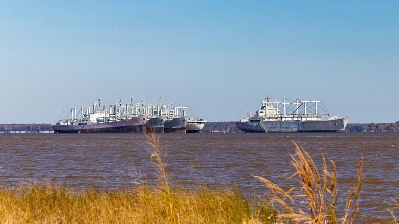 Reserve fleet ships in the water