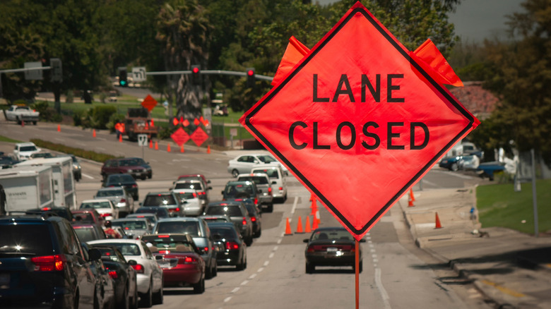 Traffic backed up due to a lane closure