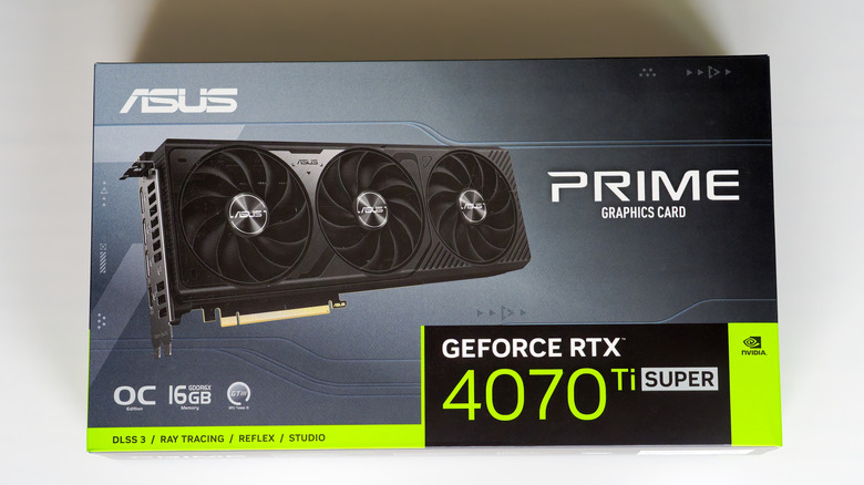 Close-up of an ASUS Prime RTX 4070 Ti Super box