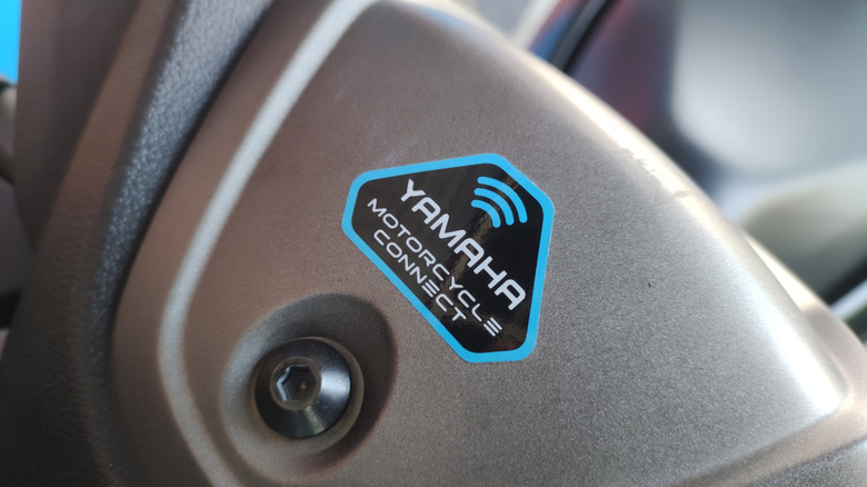 Yamaha Motorcycle Connect sticker on motorcycle fascia