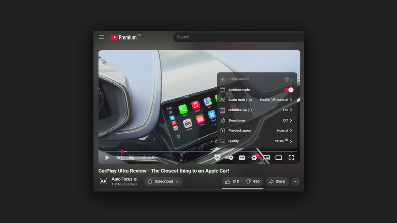 Ambient Mode toggle on YouTube