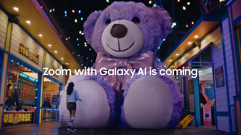A giant teddy bear in a Galaxy promo video