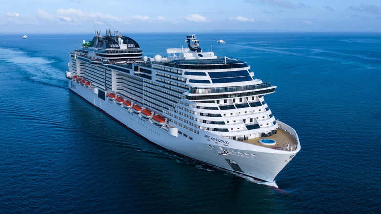 Cruise ship MSC Grandiosa sailing in calm waters
