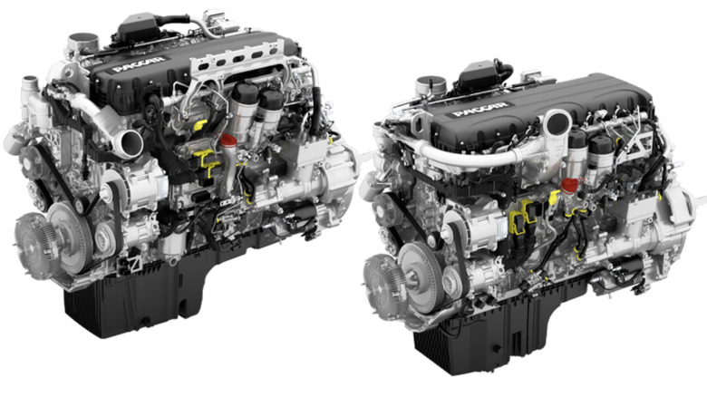 The PACCAR MX-13 and MX-11 diesel truck engines side by side.