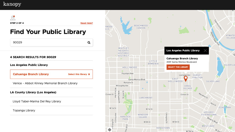 Screenshot of Kanopy Find my Library page