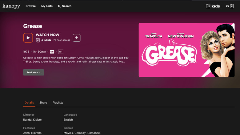 Screenshot of Kanopy title (Grease)