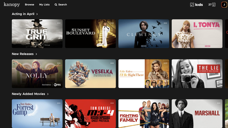 Screenshot of Kanopy streaming options