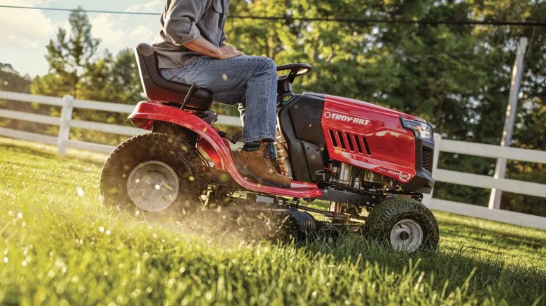 Person using Troy-Bilt riding mower