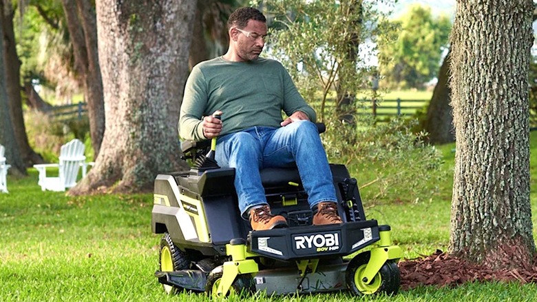 Man riding Ryobi Zero Turn Mower