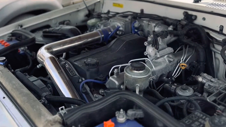 Close-up view of a 1HD-FTE engine in a Toyota Land Cruiser 80