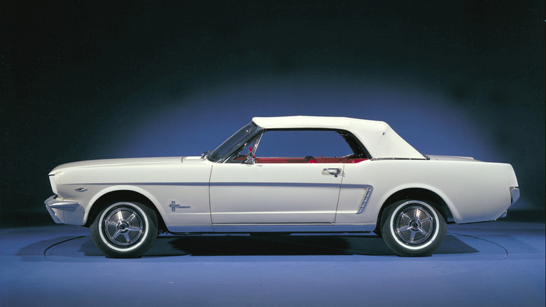 1964 1/2 Ford Mustang convertible with top up, left-side view