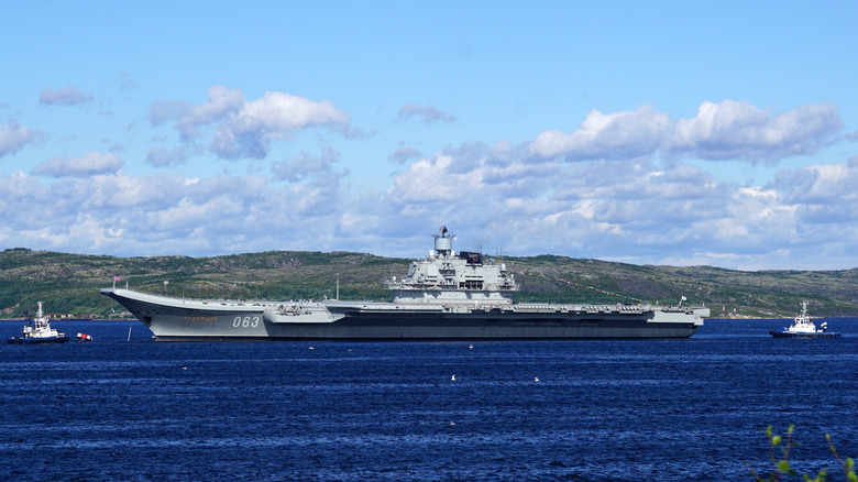 Admiral Kuznetsov in a bay.