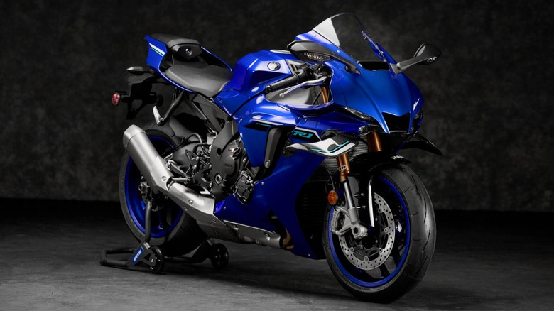 Blue Yamaha R1 supersport bike