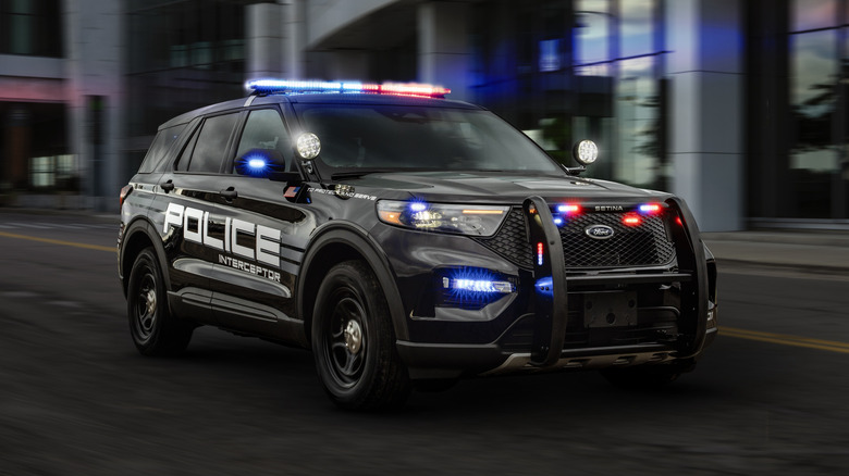 Front 3/4 view of Ford Police Interceptor Utility, computer-generated shot