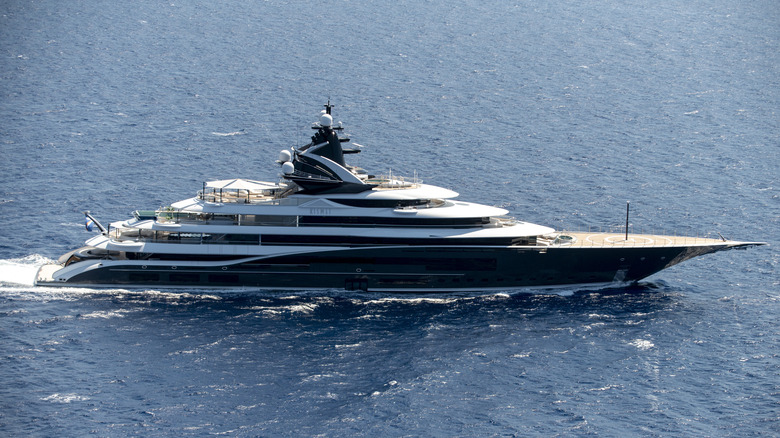 An aerial view of Kismet, the 122-metre superyacht in transit