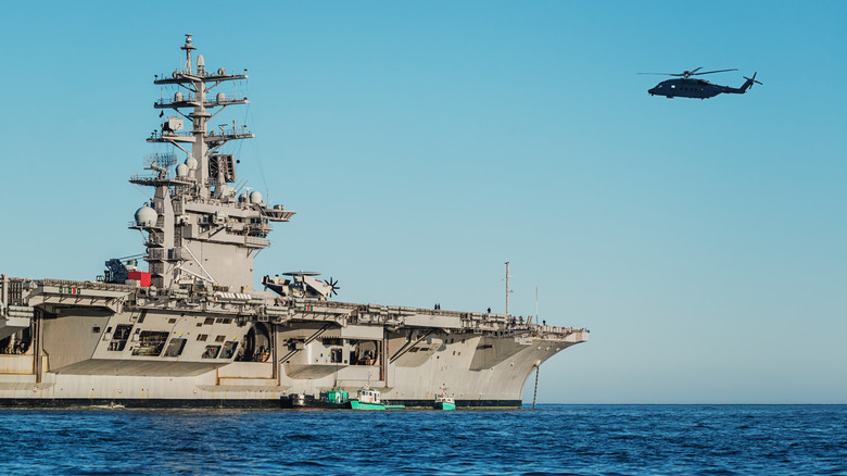 The USS Dwight D. Eisenhower, a Nimitz class nuclear powered air craft carrier visiting Halifax Harbour.
