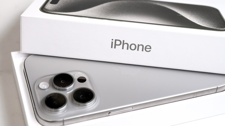 An iPhone box in a half-open state.